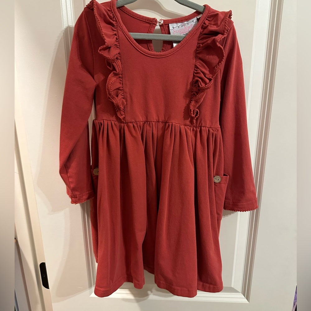 Serendipity Burnt Orange Ruffled Long Sleeve Sundress